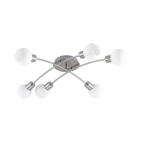 Lindby Deckenleuchte Agmar, stilvolle 6-flammige LED-Leuchte - Lampen, 6 Glas-Lampenschirme und gekrümmte Leuchtenarme sorgen für gleichmäßige, warmweiße Beleuchtung in jedem Raum.