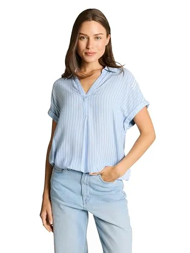 TOM TAILOR Klassische Bluse mit Streifenmuster in Blau (Gr. 40) - Elegante Bluse aus 100% Viskose mit lässigem Streifenmuster. Ideal für den Alltag, kühlend und pflegeleicht bei 30°C Schonwäsche. Perfekt für entspannte Outfits!