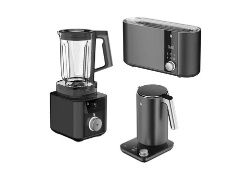 WMF Toaster, Wasserkocher und Hochleistungsmixer Set 3-teilig Master Series, 1 langer Schlitz, XXL-Toast, Wasserkocher 1,3l, Standmixer mit Mixbehälter 1,75l