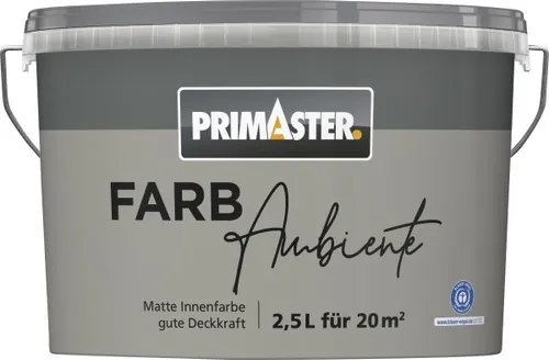 Primaster Farbambiente Wandfarbe matt naturgrau 2,5 L - Hochwertige Wandfarbe in elegantem naturgrau, ideal für Innenräume. Die matte Oberfläche sorgt für ein harmonisches Ambiente und lässt sich leicht auftragen.