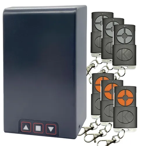 Koomando TM5886 Garagentor-Automationskit - Universal-Steuerung für Rolltore mit 6 Rolling Code Fernbedienungen, IP55-Gehäuse und integrierter Tastatur – erhöht die Sicherheit und ist einfach zu installieren.