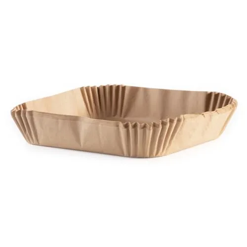 GOURMETmaxx quadratisches Backpapier für Heißluftfritteuse 3 bis 4 Liter | Backpapierschalen antihaftbeschichtet & ölbeständig | Airfryer Backpapier – flexible Form | 100 Stück – 16 x 16 x 4,5 cm