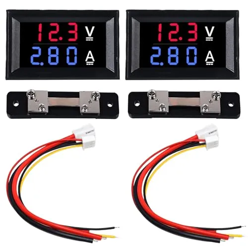0.28” LED Digital Voltmeter Amperemeter 2er-Pack - Messgeräte mit doppelter Farbanzeige (Rot für Spannung, Blau für Strom) und präziser Messgenauigkeit von 1%, ideal für Automobile, Solaranlagen und mehr.