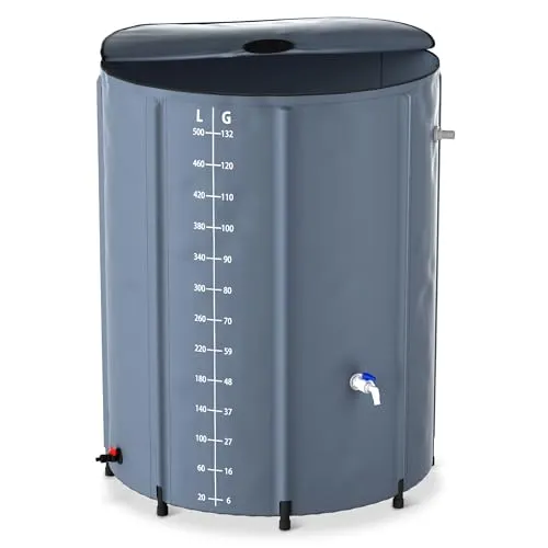 XMTECH 500L Regentonne Regenfass Faltbare Dunkelgrau- Regenwassertonne Wassertank Regentank mit Wassereinlassgitter & Abflussventil Regenwassertank Ideal zum Bewässern oder Reinigen Ihres Gartens