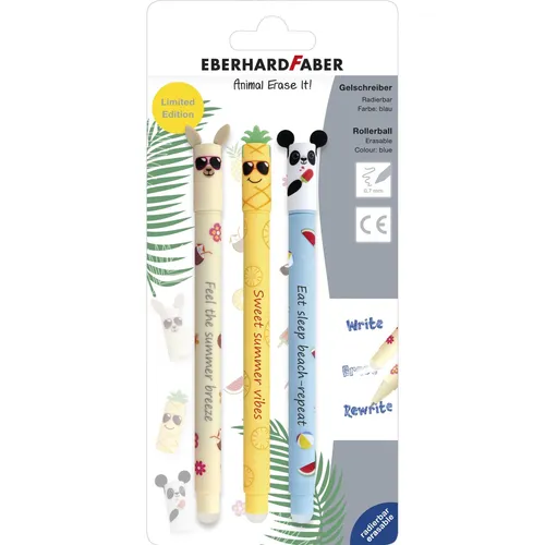 EberhardFaber Roller Gel Animal Erase it! Limited Edition (Blau, 3 x) (582184)