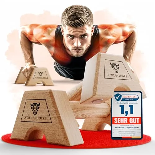 Liegestützgriffe aus Holz - Stabil & Gelenkschonend - Liegestützgriffe für Indoor & Outdoor, rutschfest und gelenkschonend. Maximal stabile Ausführung für sicheres Training und optimale Unterstützung bei Liegestützen und Handständen.