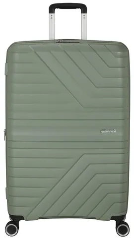 Hartschalen-Trolley AMERICAN TOURISTER FLYTWIST, Botanic Green, 101 l - Trolley in Botanic Green aus strapazierfähigem Polypropylen, personalisierbar mit Stickerbogen. Ideal für sicheres Reisen dank TSA-Schloss und mit extra großen Doppelrollen für müheloses Rollen.