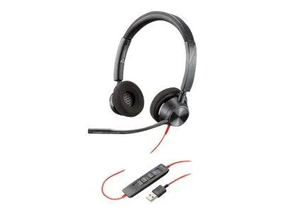 Poly Blackwire 3320 - Schnurgebundenes Stereo-Headset mit USB-A - Office Headset mit erstklassiger Audioqualität, Plug-and-Play-Funktionalität und Noise Cancelling-Mikrofon für professionelle Anwender.