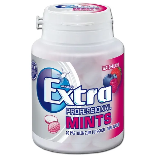 extra Extra Professional Mints Waldfrucht Bonbons 70 St. - Zuckerfreie Waldfrucht-Minzbonbons, reinigen sanft Zunge und Mund und reduzieren Keime um bis zu 74% für ein frisches Mundgefühl.