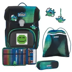 Scout Neo Movie Star Schulranzen-Set 5-teilig Blue Pixel - Mit LED-Display und individuell gestaltbaren Funny Snaps für kreativen Schulstart