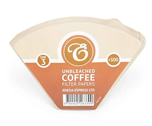 EDESIA ESPRESS – 100 Kegelförmige Kaffeefilter aus Papier – Kaffeefilter Nr.3 für Manuelle Kaffeemaschine, Pour-Over und Sanftes Brühen – Größe 3 Braun