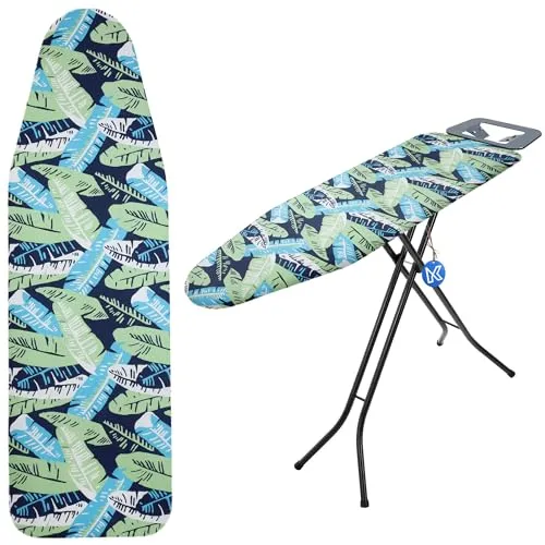 KADAX Bügelbrettbezug mit Kordelzug, Bügelbezug aus Baumwolle, Bügeltischbezug für Dampfbügeleisen, Ersatzbügeltischbezug mit Schwammpolster (Blätter 132x48)