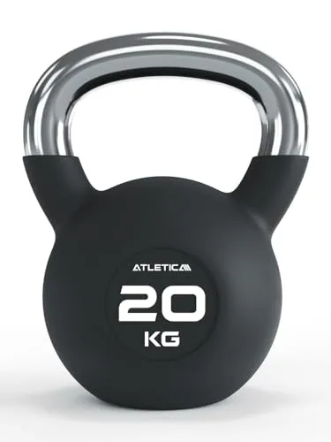 ATLETICA Kettlebell 20kg, Gummiert mit Chromgriff