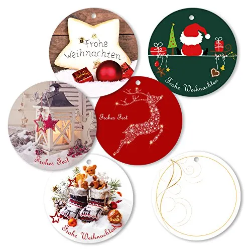 25er Pack Geschenkanhänger Frohe Weihnachten rund ca. Ø 95 mm verschiedene Motive, Anhänger, Weihnachtsanhänger, Geschenkkarte, Geschenkkärtchen, Anhängeetikett, Topper