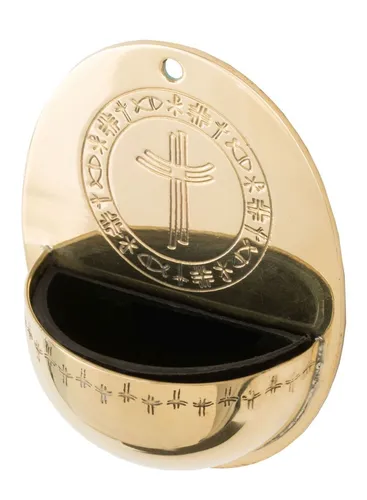 Wand-Weihwasserkessel Gold, Messing poliert, 7,5 x 10 cm, Kirchenbedarf, NEU