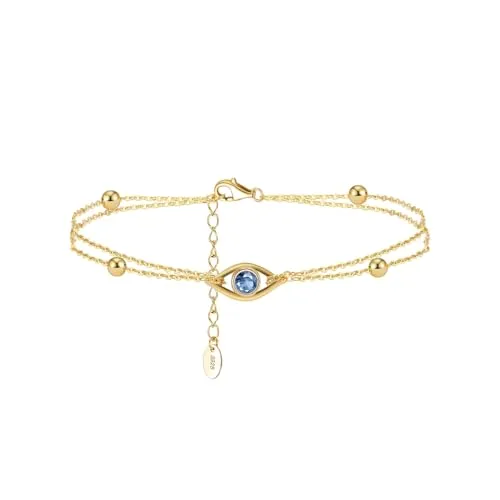 Suzan Gold Silberarmband BlueAura – Armband aus 925 Silber mit Evil Eye & Kugeldetails