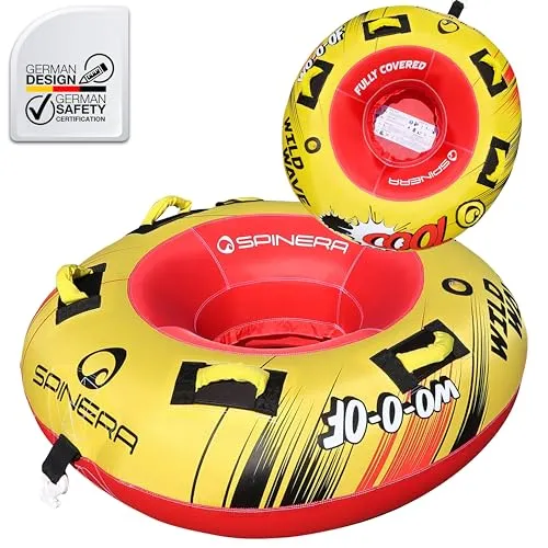 Wild Bob/Wild Wave Towable Tube – Ø137cm aufblasbarer Wassersportreifen für 1 Person – 420D Nyloncover, Boston Valve, Quick Connector – Auswahl zwischen Donut- & Wave-Form (Wild Wave (Full Cover))