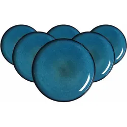 Ritzenhoff & Breker Bali Speiseteller 6er Set - Ø 27,5 cm - Teller aus Steinzeug, spülmaschinenfest und im einzigartigen handwerklichen Design mit blauen Farbverläufen. Ideal für stilvolle Tischdekorationen.