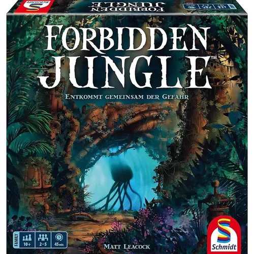 Schmidt Spiele Forbidden Jungle - Spannendes Abenteuerspiel - Gesellschaftsspiel, ideal für Familienabende, fördert Teamarbeit und strategisches Denken in einem aufregenden Dschungel-Abenteuer.
