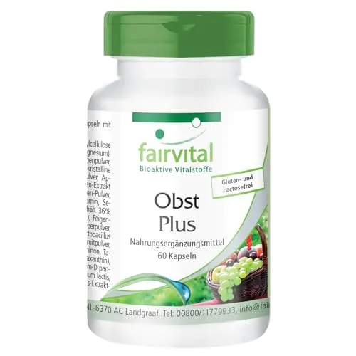 Fairvital | Obst Plus - 60 Kapseln - HOCHDOSIERT - hochwertige Obstpulver - natürliches Multivitamin mit guten Bakterienkulturen