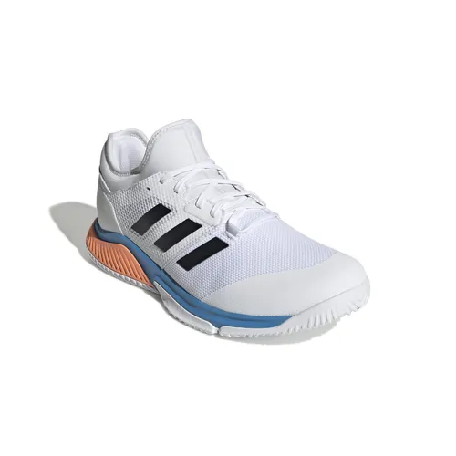 adidas Court Team Bounce Hallenschuhe Herren in Weiß/Blau, Größe 40 (US 7) - Ideal für Volleyball, Handball und Badminton: Der adidas Court Team Schuh bietet Flexibilität durch leichtes Mesh und hervorragende Dämpfung dank der Bounce Zwischensohle. Hergestellt aus funktionalen Recyclingmaterialien für ein gutes Tragegefühl.