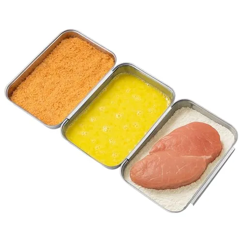 Navaris Panier-Set aus Edelstahl 3-teilig - Ideal zum Panieren und Marinieren - Schüsselsets: 3 hochwertige Edelstahl-Schalen (22x15x3cm) für sauberes Panieren von Schnitzel, Fleisch und Fisch - spülmaschinenfest und platzsparend stapelbar.