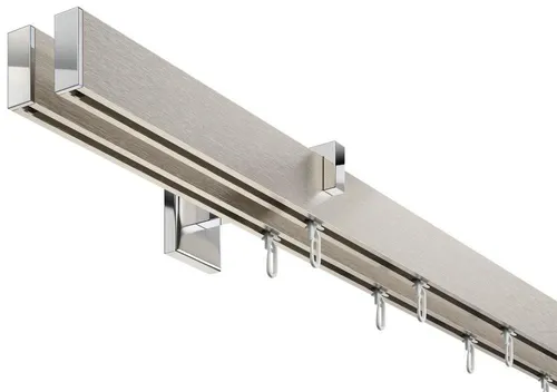 DécoProfi Innenlaufschiene Gardinenstange eckig SHORT 2-läufig - Elegante 2-läufige Innenlaufschiene aus hochwertigem Aluminium mit modernem Design. Inklusive stabilen Wandträgern und Endkappen, ideal für stilvolle Fensterdekoration.