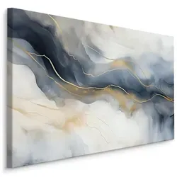 Muralo Leinwandbild, Blau, Weiß, Beige, Grau, Textil, Marmor Optik, Abstrakt, Rechteckig, 100x70 cm, Bilder und Zubehör, Wandbilder, Leinwandbilder