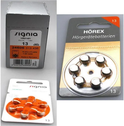 Signia 13er Hörgeräte Batterien 60 Stück inkl. 12 Testbatterien - Hochwertige Größe 13 Hörgeräte Batterien mit 60 Stück und 2 Testblister von Hörex Basic für zuverlässige Energieversorgung. Ideal für den täglichen Gebrauch.