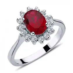 Halo Diamant Oval Rubin Entourage Ring 14 Karat Weißgold