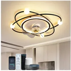 RRBEST Deckenventilator Moderne Deckenventilator mit Beleuchtung und Ventilator, für Wohnzimmer, Schlafzimmer, Esszimmer, Schwarz schwarz 55 cm x 5 cm x 55 cm