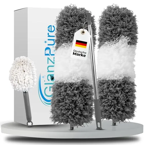 GlanzPure-Staubwedel Teleskop 2,5 m – Mikrofaser Set für hohe Decken & Möbel, ausziehbar, waschbar & kratzfrei – Entfernt Staub und Spinnenweben ohne Leiter
