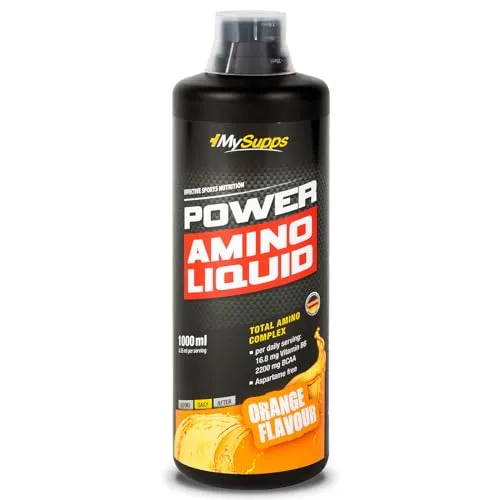 My Supps Power Amino Liquid 1000ml Orange – flüssiger Aminosäuren Komplex mit BCAA und Vitamin B6 – Protein-Hydrolysat ohne Laktose – trinkfertig – made in Germany