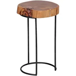 Akazie Beistelltisch in Baumstammform 28x28 cm - Couchtisch aus handgefertigtem Akazienholz, jedes Stück ein Unikat. Mit elegantem Metallfuß und stilvoller Maserung sorgt er für ein warmes Ambiente.