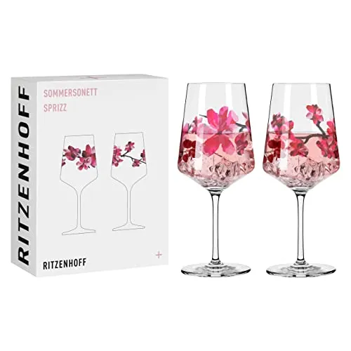 Ritzenhoff Aperitifglas 2er-Set Sommersonett - Kunstvolles Design für Sprizz-Cocktails - Aperitifgläser aus Kristallglas im eleganten Kirschblüten-Dekor, ideal für festliche Anlässe. Made in Germany, spülmaschinengeeignet und im attraktiven 2er-Set.