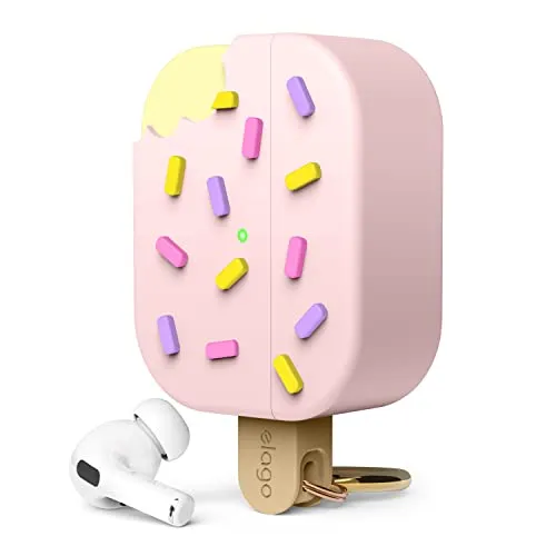 elago Ice Cream Hülle Kompatibel mit AirPods Pro 2 Case - Kompatibel mit AirPods Pro 2. Generation Cover, Karabiner Enthalten, Unterstützt Drahtloses Aufladen, Vollständiger Schutz (Erdbeere)