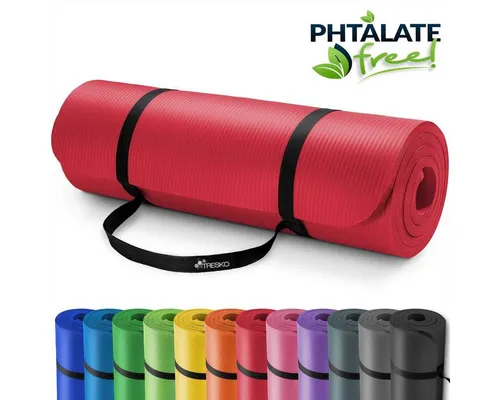 TRESKO Yogamatte Phthalatfrei - Rutschfest und Gelenkschonend - Sportmatte für Yoga und Fitness, extra dick mit 1,0 cm für optimalen Komfort und Gelenkschutz. Inklusive praktischen Tragegurt für einfache Mobilität.