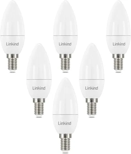 Linkind E14 Kerzenlampen 7W, 60 Watt ersetzt, 806lm 2700K Warmweißes Licht E14 LED Lampe, nicht Dimmbar B35/C35 Kerze Birne, 220-240V, 6 Stück