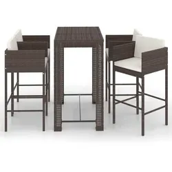 vidaXL 5-tlg. Gartenbar-Set mit Kissen in Braun - Gartenmöbel-Set aus witterungsbeständigem PE-Rattan für entspannte Stunden im Freien. Robustes Stahlgestell und bequeme Kissen sorgen für hohen Komfort und Langlebigkeit.