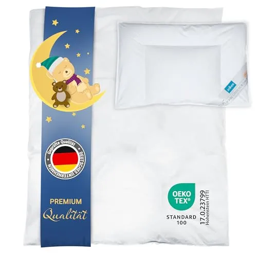 ZOLLNER Kinderbettdecke + Kopfkissen - Bettdecken für Kinder, aus 90% Daunen und 10% Federn, temperaturausgleichend und bis 60°C waschbar, ideal für empfindliche Kinderhaut.
