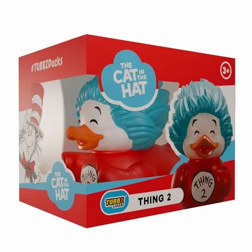TUBBZ Boxed Edition: The Cat in the Hat - Thing 2 Gummiente - Lustige TUBBZ Gummiente im Design von Thing 2 aus „Der Kater mit Hut“. Ideal für Sammler und Kinder ab 3 Jahren. Hochwertiges PVC und detailgetreue Gestaltung sorgen für viel Spaß!