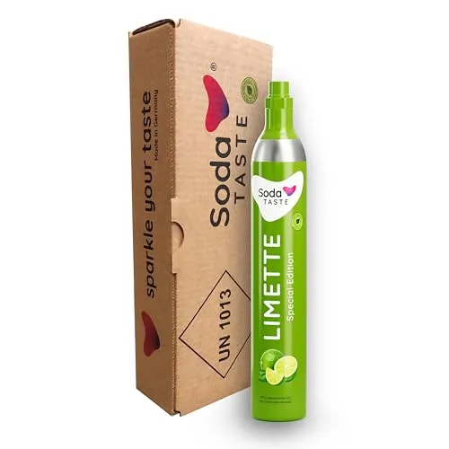 SodaTASTE CO2-Kaufzylinder (Reservezylinder) für Wassersprudler, mit natürlichem Limetten-Aroma, ohne Sirup, für bis zu 60l gesprudeltes Wasser mit Geschmack, zuckerfrei