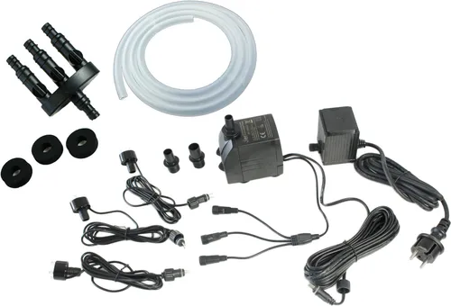 Arnusa Springbrunnen Pumpe Komplett Set mit LED-Beleuchtung - Brunnenzubehör Set mit 1500 L/H Pumpe, 3 LED-Spots mit Farbwechsel und allem nötigen Zubehör für beeindruckende Wasserspiele. Ideal für mittlere bis große Brunnen.
