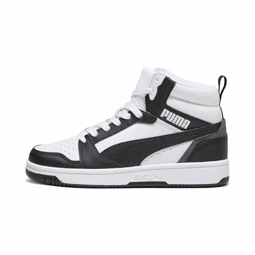 PUMA Rebound V6 Mid Jr Sneaker Kinder - Stylische Sneaker mit mittelhohem Schaft, Obermaterial aus Synthetik und Textil, ideal für Komfort und Belüftung, perfekt für aktive Kinder.