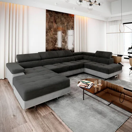 Masseno Ecksofa CASONE R-S mit Schlaffunktion - Ecksofa mit Bettkasten und verstellbaren Kopfstützen, bietet höchsten Komfort und vielseitige Nutzung als Schlafplatz für Gäste.