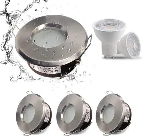 Sweier LED Einbaustrahler Bad IP65, Gussaluminium Wasserdicht Einbauleuchten 5W LED Spots 230V für 68-75mm Lochmass, GU10 Warmweiß 3000K Einbauspots 4er set Nickel