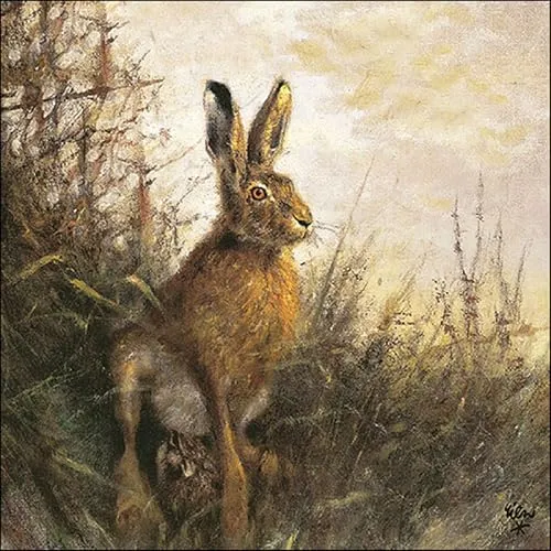 Servietten Tiermotive Hase wartet am Waldrand als Tischdeko. Papierservietten mit Motiv. Auch für Decoupage und Serviettentechnik 33x33cm 20