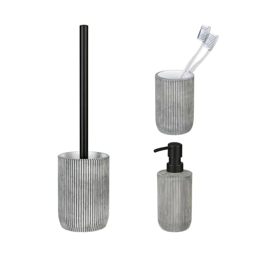 Schöner Wohnen Kollektion Bad-Accessoire Set Antella, 3-teilig - Badausstattung Set aus robustem Polyresin mit eleganter geriffelter Oberfläche, inkl. rutschfestem Seifenspender und Zahnputzbecher für stilvolle Ordnung im Bad.