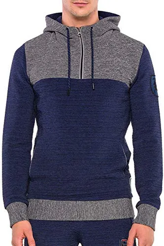 Cipo & Baxx Herren Hoodie Sweatshirt CL372 Dunkelblau Grau – Stylischer Pullover im Casual Streetwear Look mit Kängurutasche – Bequemes Oberteil für Alltag & Freizeit - CL372 Dunkelblau Grau XXL
