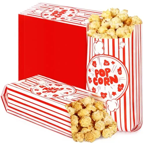 Votoko 250 Stück Popcorn Tüten, 9X21cm Klein, Popcorn Zubehör, Rot Weiß Gestreiften popcorntüten, für Kino, Geburtstagsfeier, Weihnachten, Partysnacks,Süßigkeiten
